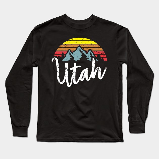 Utah Retro Eighties Style Mountains Design, Great Gift Long Sleeve T-Shirt by Wicked Zebra